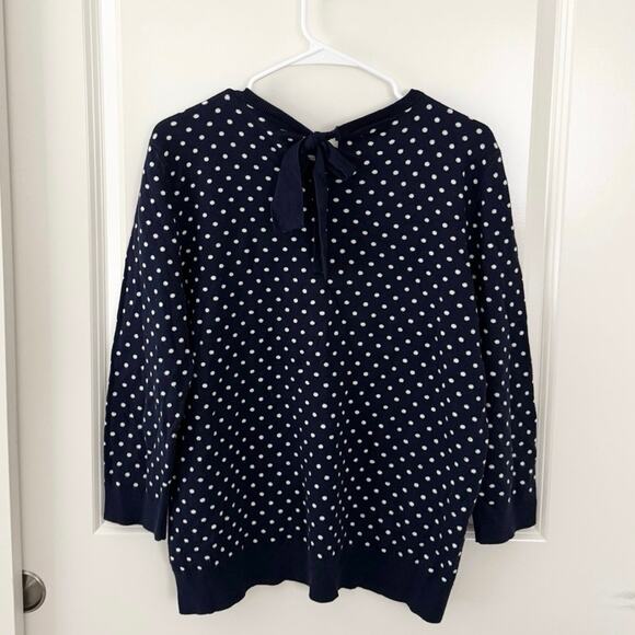 Lauren Ralph Lauren Modal Polka Dot Bow Back Sweater Blue White Medium - Picture 2 of 5